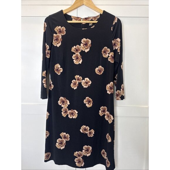 Tommy Hilfiger Women’s Black Floral Print 3/4 Sleeve Dress Sz 10 - Picture 1 of 9